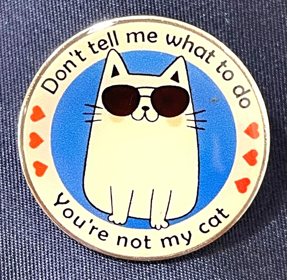 NWOT Cat Boss Brooch Lapel Pin Enamel Multicolor Round Sunglasses Heart Cute